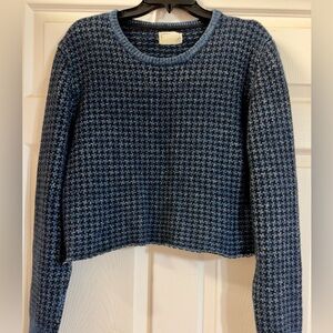 Your Neighbors Women's Tweed Houndstooth Blue Black Cropped Canle Knit Sweater M